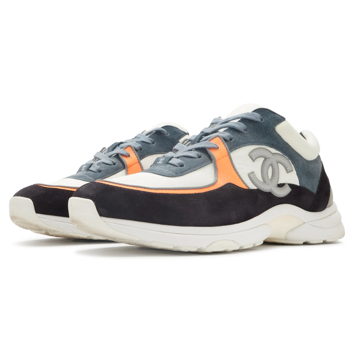 Preloved - Chanel CC Logo Suede Nylon White Orange Blue Sneaker