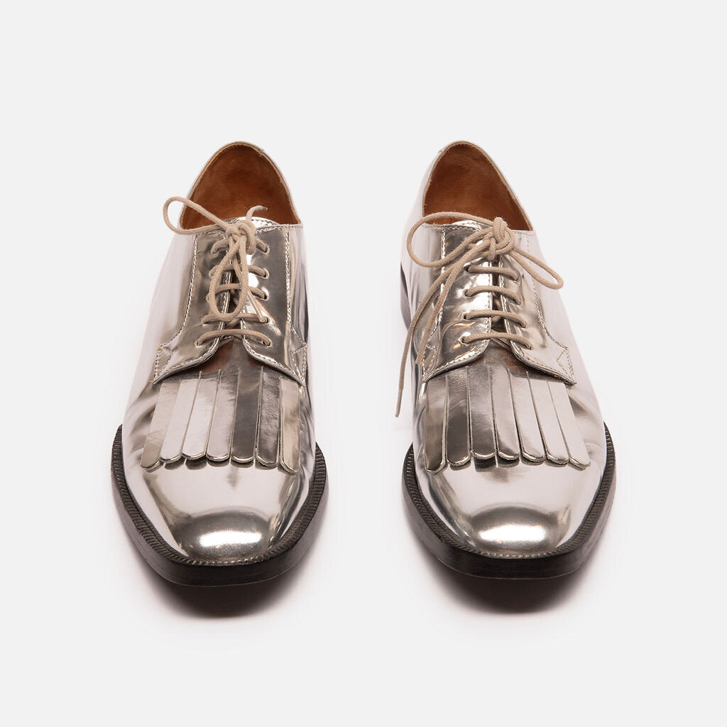Clergerie Silver Patent Leather Oxfords Shoes