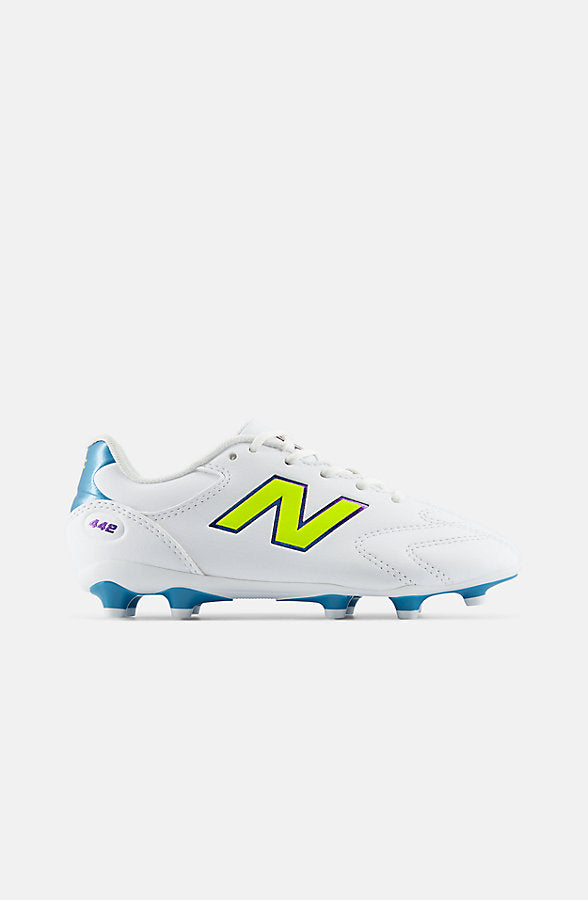 New Balance 442 Team Jnr FG V3 Shoes - White/Alkaline Green
