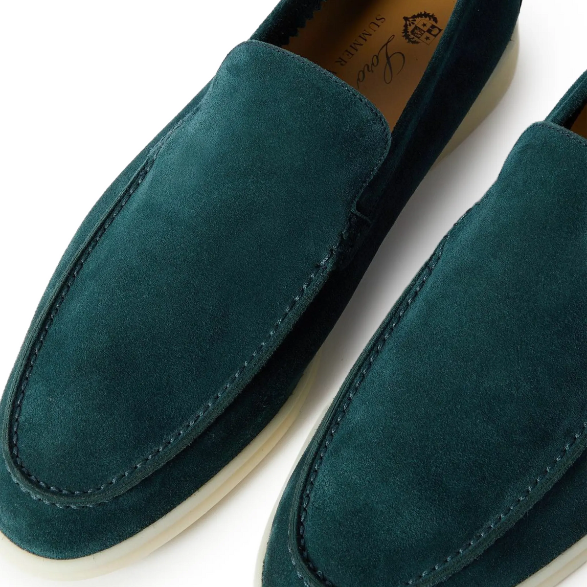 Loro Piana Summer Walk Suede Petrol Green Loafers